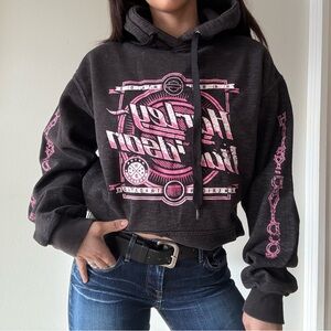 Y2K Harley Davidson Pink Graphic Hoodie Charcoal Grey Biker Sweatshirt